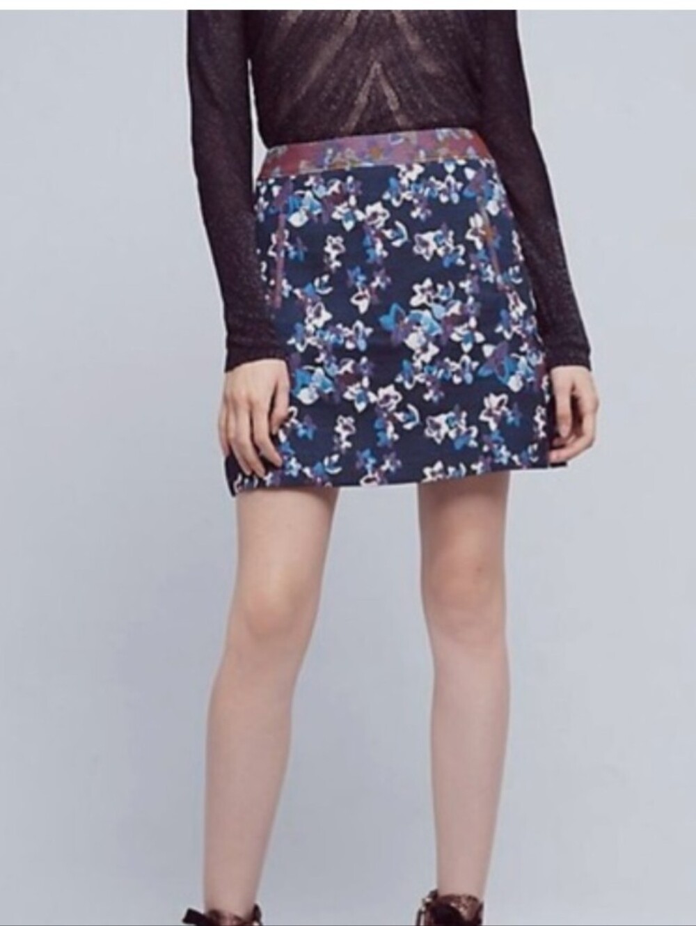 Maeve Navy Floral Mini Skirt with Purple, Blue & Cream